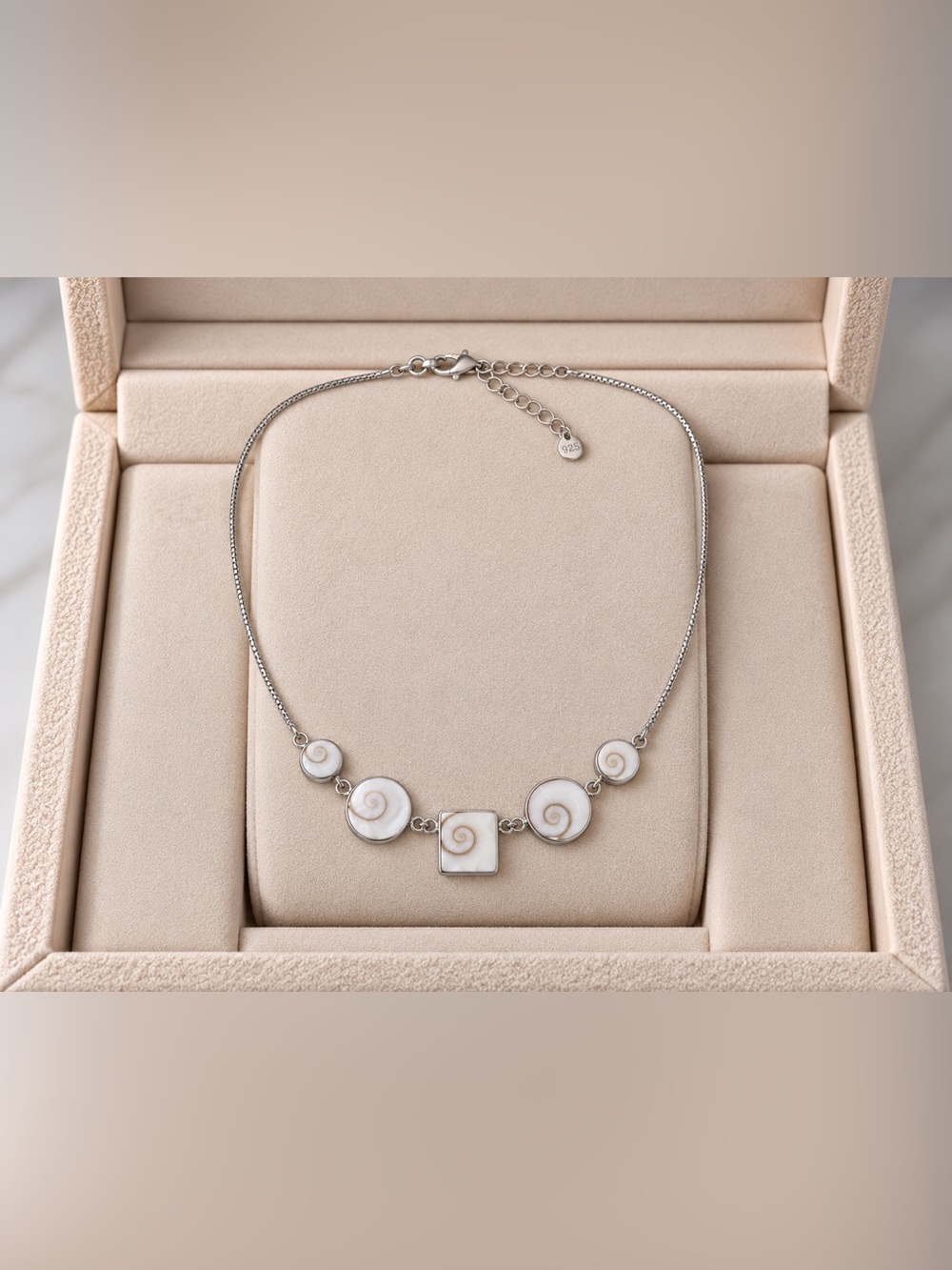 Sterling Silver White Shell Spiral Necklace